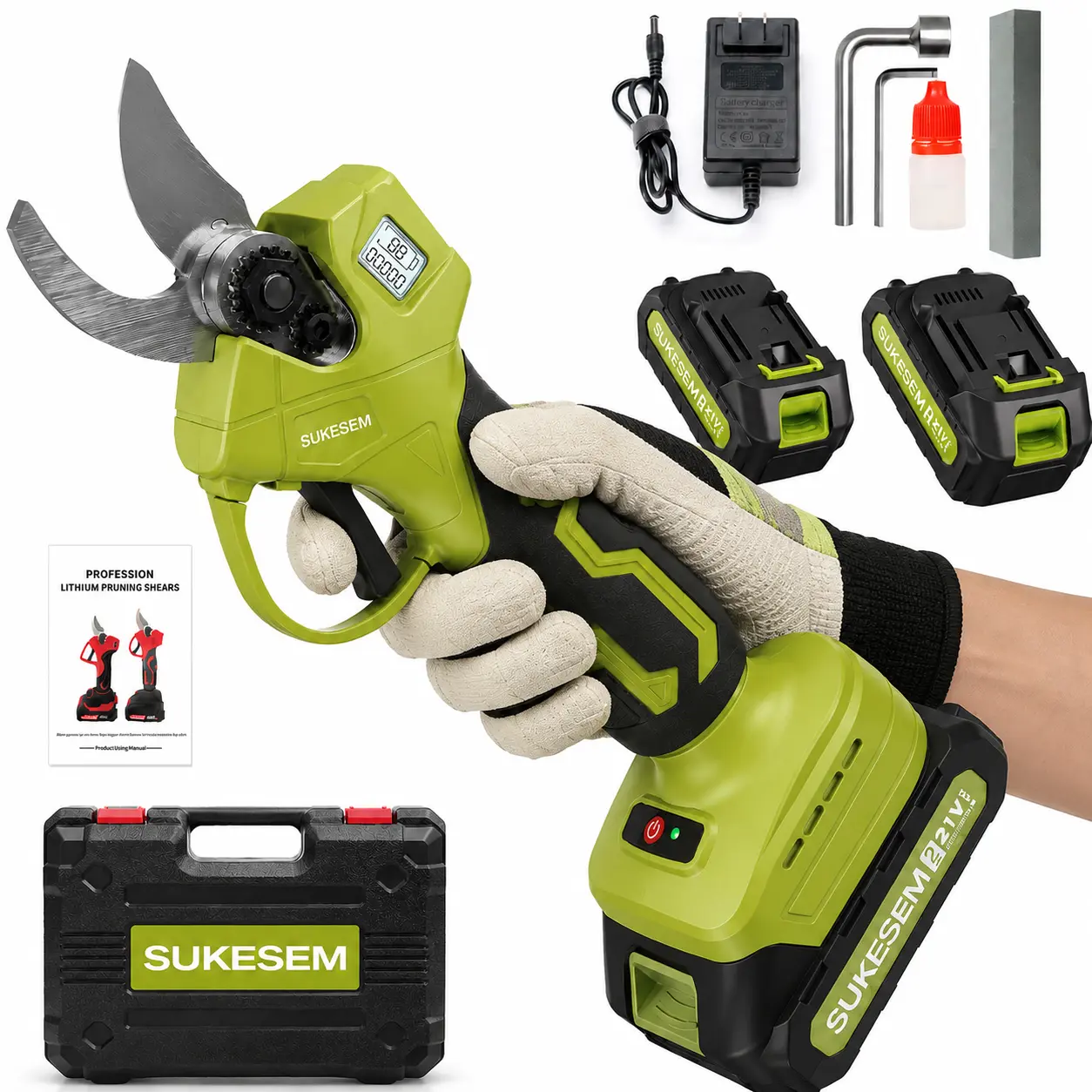 Cordless Electric Pruning Shears for Outdoor Gardening, 1.35in Heavy Duty Branch Power Pruner, Dual 21V Batteries with LCD Display, 6-8H Runtime for Tree Trimming, Father's Day Gift