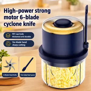 350ml Rechargeable Electric Garlic Chopper-Meat Mincer, Mini Food Processor with 6-Blade Assembly & Glass Bowl, Ideal for Ginger, Onions