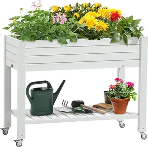 YITAHOME 3.6x1.5x2.8FT Elevated Raised Garden Bed with Legs and Wheels, Outdoor Large Resin Planter Box Stand with Drain Plug, Storage Shelf for Plants Vegetables Flowers Herbs