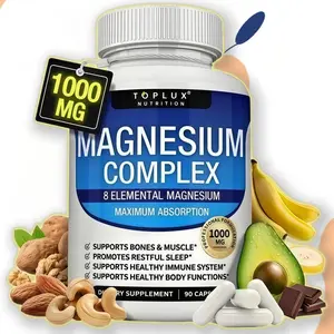 Toplux Nutrition Magnesium Complex 1000mg, High Absorption Multi Magnesium Supplement Capsules Healthcare Dietary-Magnesium plays an essential role in many bodily functions and can help support healthy muscles and bones and restful days