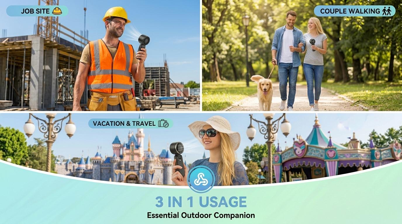 Westdeer Portable Handheld Turbine Fan,3-in-1 rechargeable handheld fan,  5-speed settings, powered by a 4000mAh battery with up to 10 hours of runtime, featuring air turbine technology perfect for outdoor activities, travel, work, and a summer essential