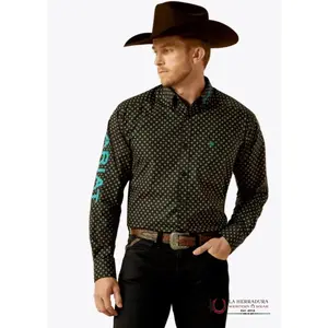 ARIAT MENS TEAM PORTLAND FITTED LS SHIRT BLACK/TEAL 10062253 ARIAT MENS TEAM PORTLAND FITTED LS SHIRT BLACK/TEAL 10062253