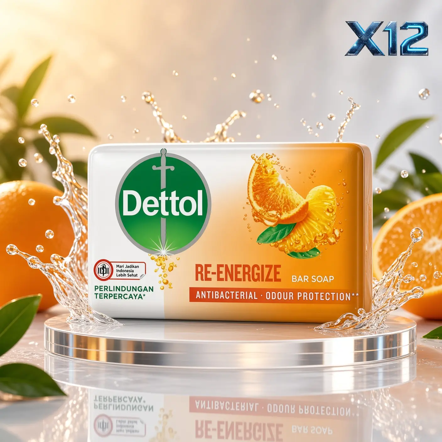 Dettol Antibacterial Soap Bars Re-energize Scent 100g ( 12 Pack)- Protection for Daily Use Body Care