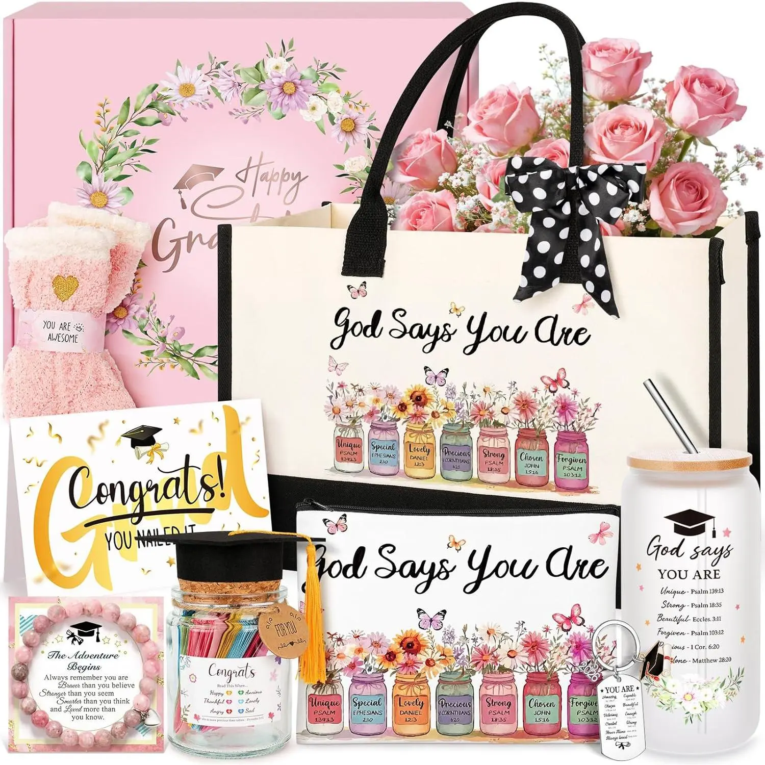 12PCS Graduation Gifts for Women,Her,Class of 2026 Graduation Gifts for Daughter Senior 2026 High School College PHD Masters Graduate Gift for Her, Christian Gifts for Women Faith