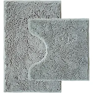 Bathroom Rugs Sets 2 Piece,Super Absorbent Chenille Bath Mats and U-Shaped Toilet Rug,Strong PVC Non Slip Backing,Microfiber Washable Dry Quickly Bath Mats for Bathroom(20"x32"+20"x20"U, Light Grey)