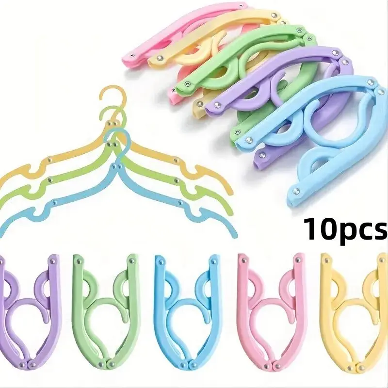 Random Color Portable Folding Clothes Hanger, 10pcs/set Colorful Clothes Drying Hanger, Foldable Hanger, Folding Hangers, Space Saving Hanger, Plastic Hangers, Clothes Organizer for Home & Travel, Hanger Pack