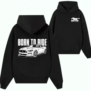 Born To Ride Mustang Hoodie – Modern Muscle Car Graphic Sweatshirt, Bold Street Racing Style Pullover for Men, Retro American Performance Outfit for Ford Enthusiasts and Car Lovers