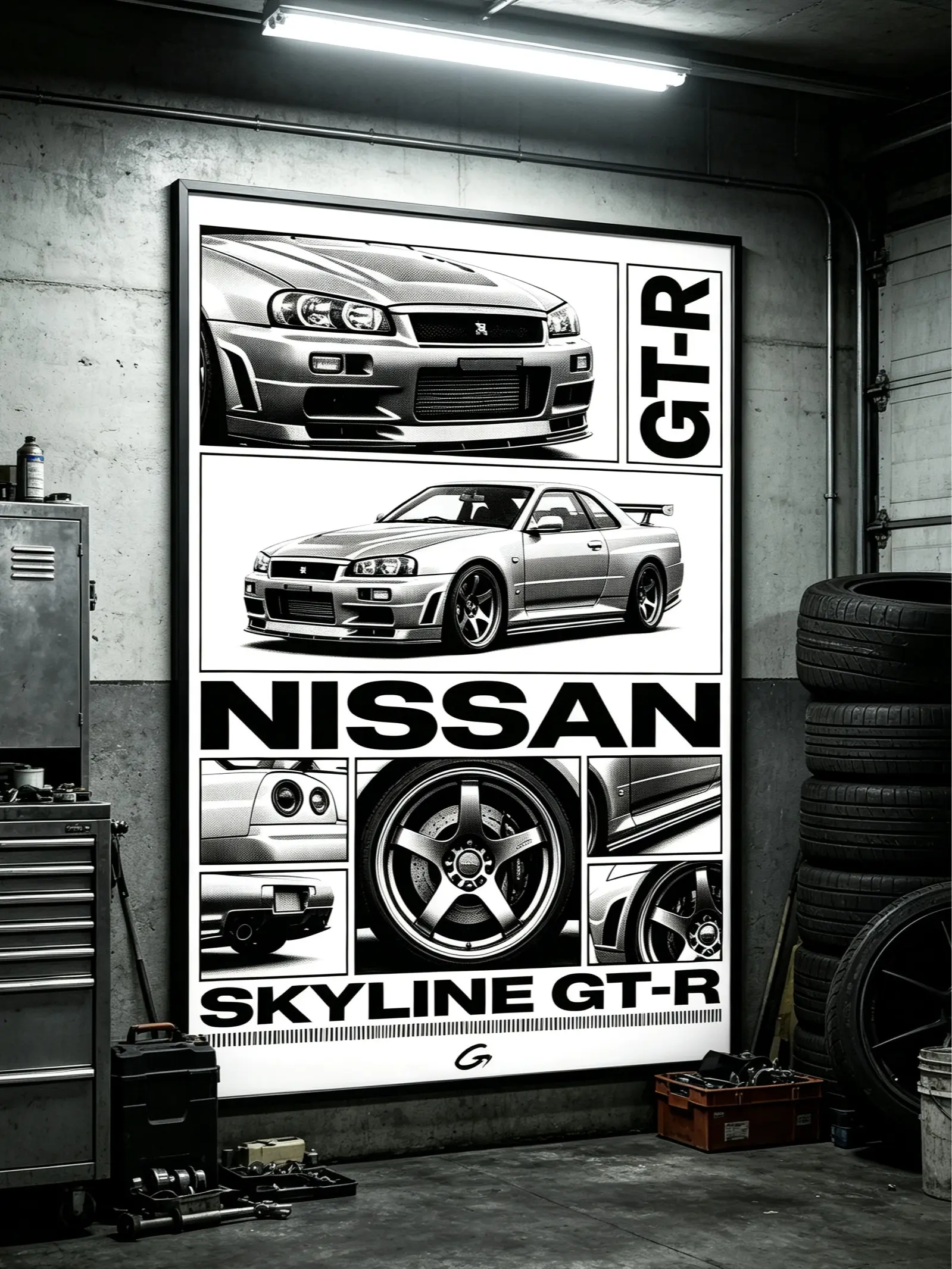 Nissan Skyline R34 Gt-R Poster | Halftone Jdm Car Wall Art Print