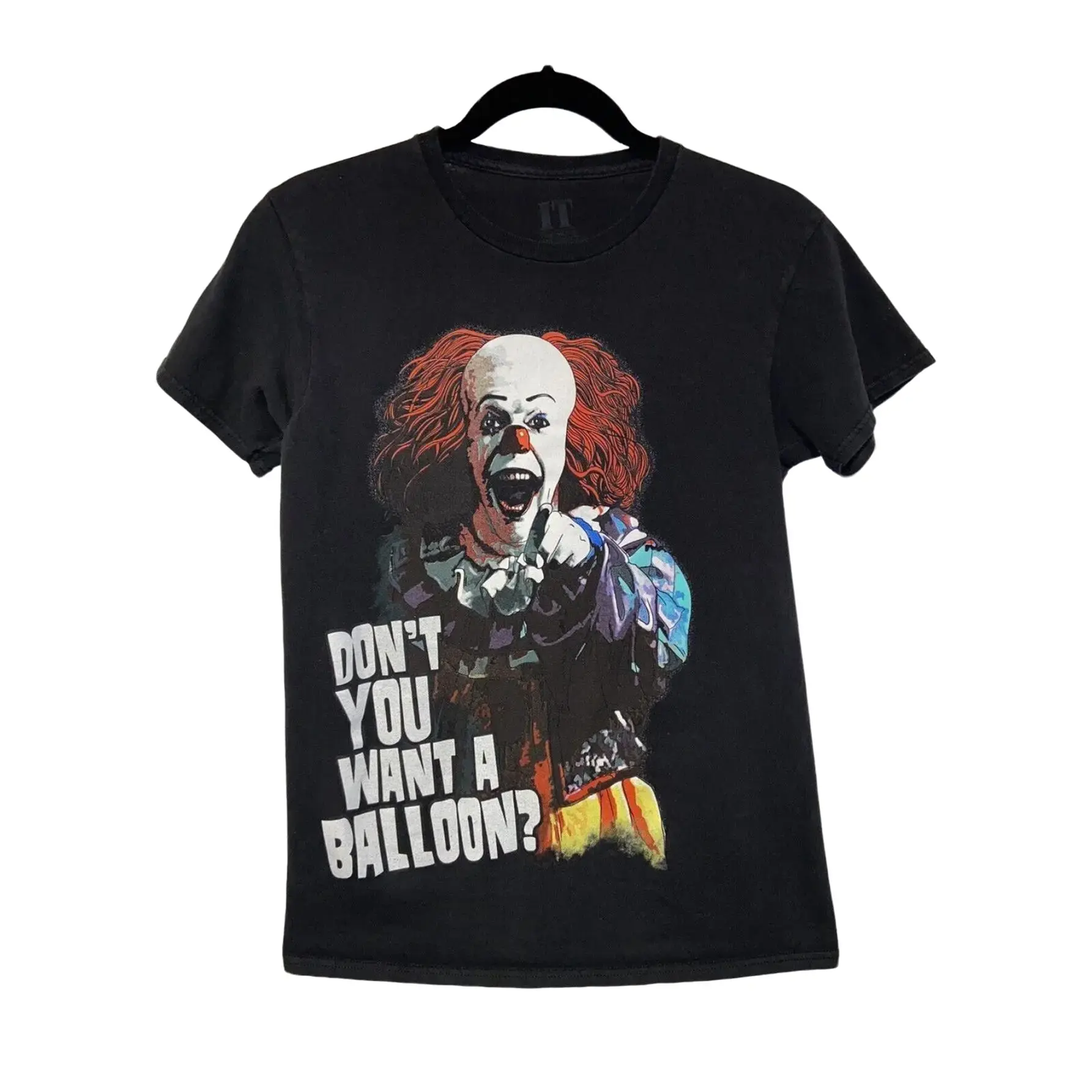Men's& Women's Pennywise Clown Graphic T-Shirt- Don't You Want Balloons Design with Pennywise Face& Clown Makeup- Soft Crew Neck Tee for Horror Fans- All-Season