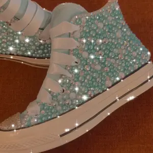 Bling Turquoise HiTops Tennis Shoes Size 8 New with Pearl Embellishments.