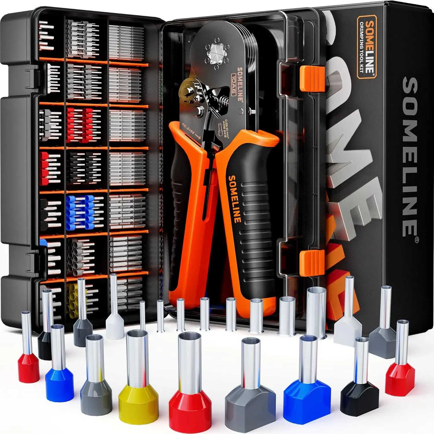 Ferrule Hexagonal Crimping Tool Kit, 21 Sizes Ferrules, 24-8 AWG Ferrule Crimper, Hexagonal Crimp Pliers Ferrule Kit