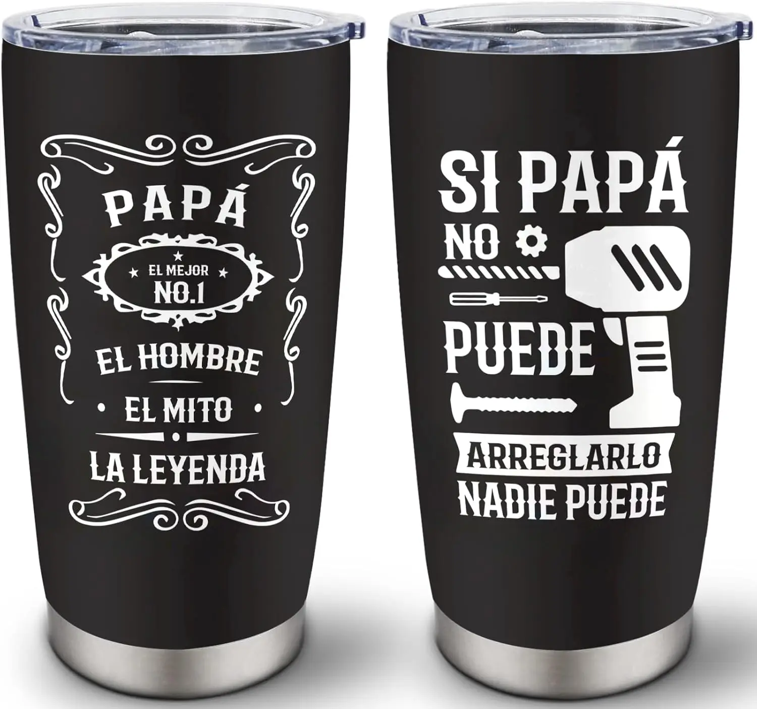 Gift for Father, dad 20oz Spanish Papa Stainless Steel Insulated Tumbler Travel Coffee Mug for Car Office Home Outdoor, Gifts for Men, Funny Dad Gifts from Daughter Son, Regalo para Papá,Father's Day Birthday Christmas Grandpa Gift