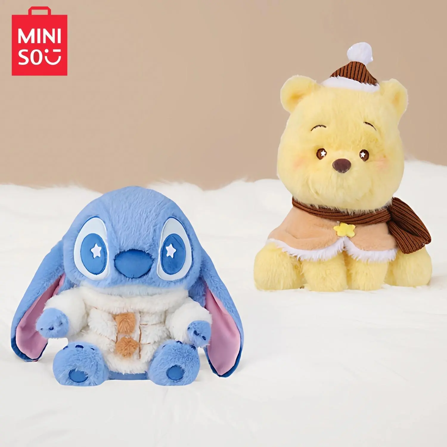 MINISO Winnie the Pooh Series Warm Cozy Sitting Stuffed Animal - Soft Fluffy Classic Design, Cute Holiday Gift for Girls, Christmas Haul Item, Stuffed Animals