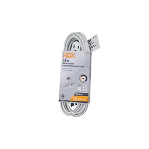 15 ft. 16/3 Light Duty Indoor Multi-Outlet Extension Cord with Banana Tap, White