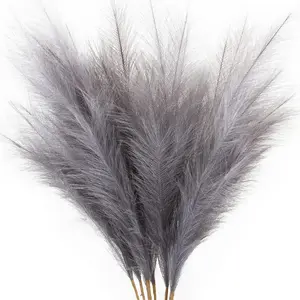 6-Pcs 35.43-inch Faux Black Pampas Grass Large Tall Fluffy Artificial Fake Flower Faux Plants Indoor for Black Bathroom Decor Boho Decor for Floor Vase Filler Farmhouse Home Wedding Decorations Plastic Flower Decoration (Grey)
