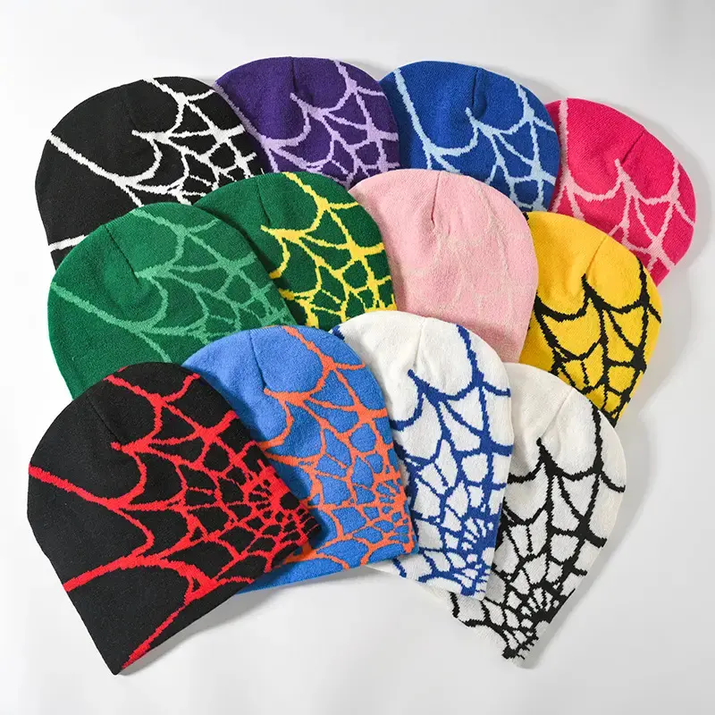 Gothic Spider Web Jacquard Beanie Y2K Unisex Skull Cap For Women Men Hip Hop Lightweight Warm Knit Hats Casual Soft Ski Hat