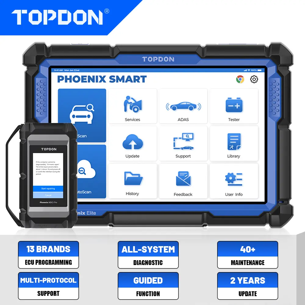 TOPDON Phoenix Smart OBD Scanner - Automotive Scan Tool with 2 Years Update, Bidirectional Scanning for 200+ Brands, ECU Programming, Topology Mapping & ADAS Compatibility