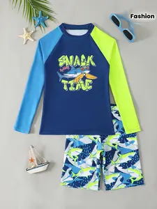 Boys' Long-Sleeve Sun Protection Swim Set, Swimming Rashguard, Two-Piece, Stylish Prints – Beach and Pool Swimwear. A must-have for the beach, pool, and summer water play. Long-sleeve swimsuit with shorts