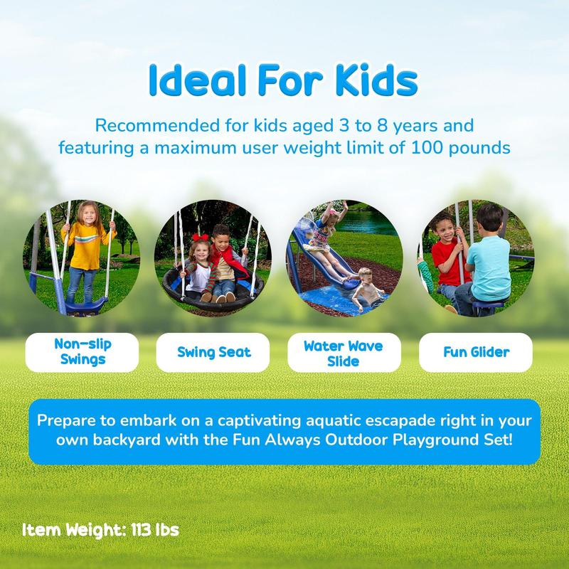 XDP Recreation Fun Always Outdoor Playground with Water Slide & Super Disc Swing