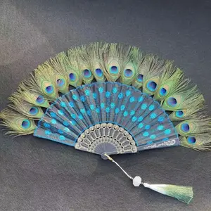 Simulation Peacock Feather Hand Fan: Embroidery Peacock Feather Fan, Vintage Style Flapper Accessories for Costume Halloween Tea Party, Mother'S Day Teacher'S Day gift