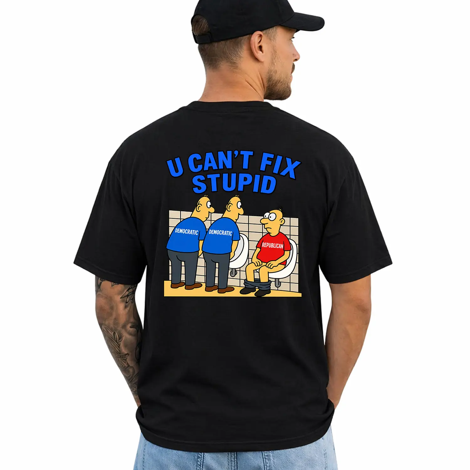 You Can't Fix Stupid Funny Democrat Republican Joke Men's T-Shirt, Short Sleeve Printed Graphic Shirt, Daily Casual Cotton Menswear