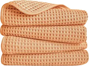 Microfiber Lint Free Hand Towel, 16 x 30 in, 4 Pack (Waffle Weave)