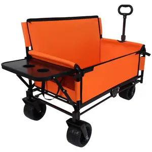 46.85*24.02*40.94in 500LBS Folding Wagon Cart, 180L Capacity 360° Swivel Wheel Utility Cart with Foldable Rear Table Cup Holder Convertible Seat for Camping Outdoor Transport