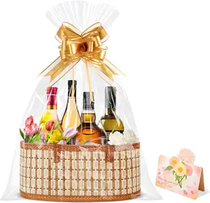 Bamboo Baskets for Gifts Empty, Large Woven Gift Basket Empty - Empty Gift Baskets to Fill, Foldable Gift Basket with Handle for Mother's Day, Birthday, Housewarming, Christmas (1)