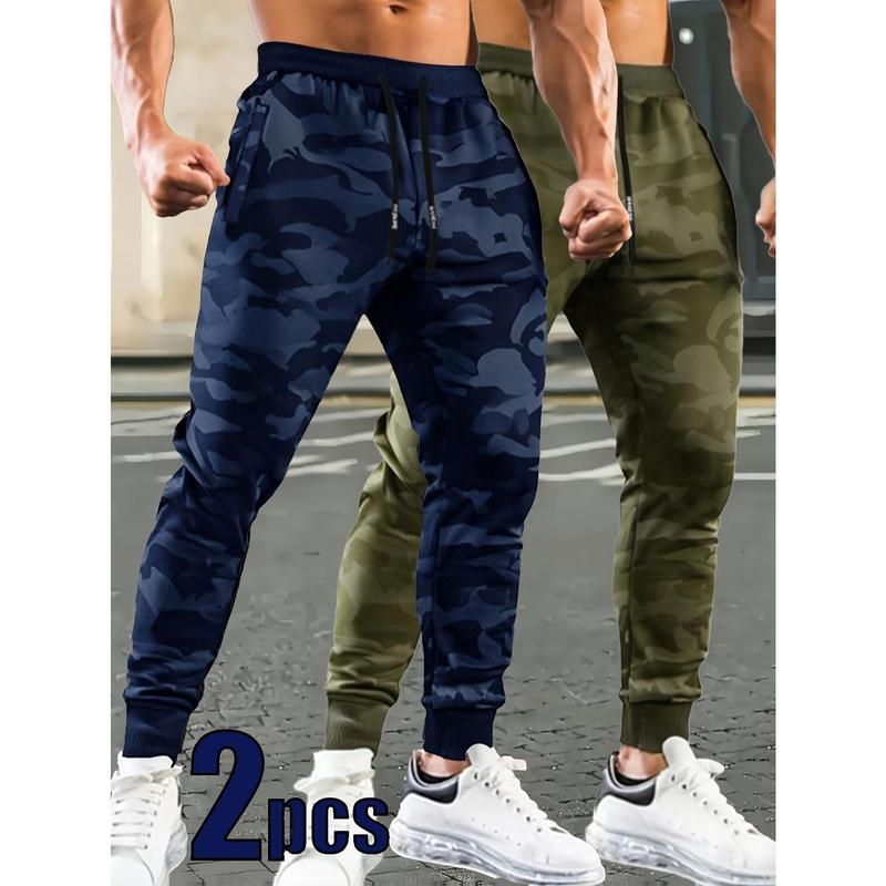 Men's 2-Pack Athletic Camouflage Jogger Pants - Normal Type, Slim-Fitting, Retro Street Style, Versatile Look, Water-Resistant, Ankle-Length Casual Apparel for Running, Outdoor Sports