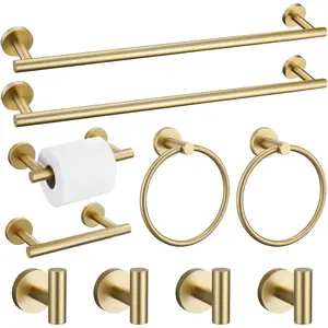 10 Pieces Brushed Gold 23.6Inch Upgraded Wall Mounted Stainless Steel Bathroom Hardware Towel Bar Set Bathroom Accessories Towel Holder Racks