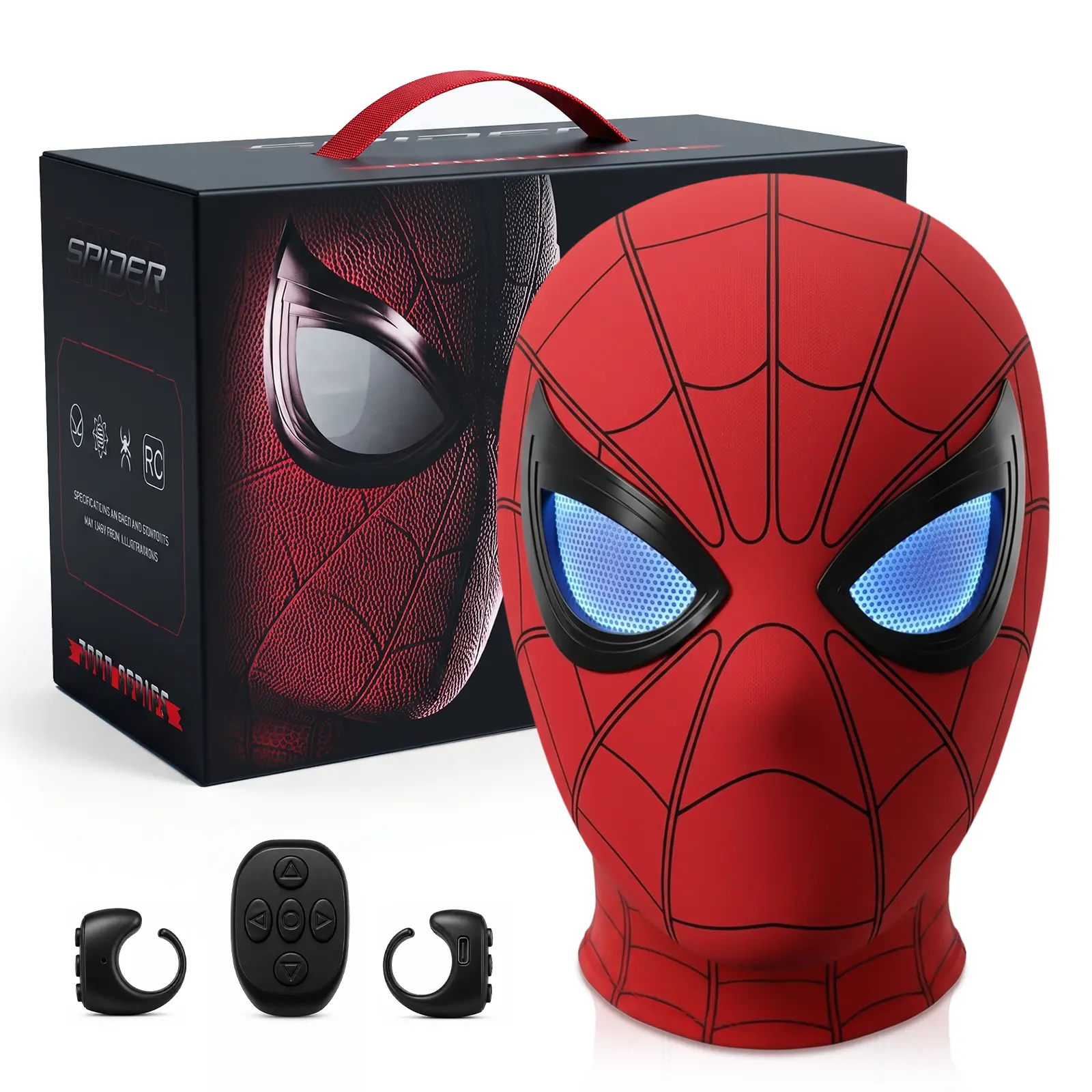 Spider Superhero Dynamic Mask - Remote LED Light & Moving Mech Eyes for Immersive Hero Experience, Nice Choice for Superhero Fans, Mask runs large for young children