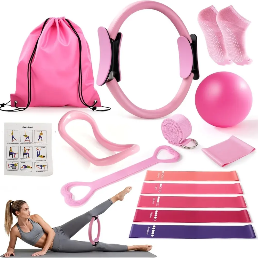 Home Pilates Essentials Kit for Women,Pilates Equipment Set with 9 Inch Yoga Ball,Figure 8 Resistance Band,Pilates Bands & Accessories,Stretching Gear,Snug Fit Band,Pilates Ring and Ball Set for Beginners Home Workouts，Christmas, New Year