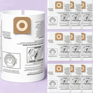 10 Pack Vacuum Dust Bags for 16 to 20 Gallon Wet/Dry Shop Vacs, Replacement Filter Bags Compatible with Part# 38749, Reusable and Durable, Fits Multiple Shop Vacuum Models, High Filtration Efficiency