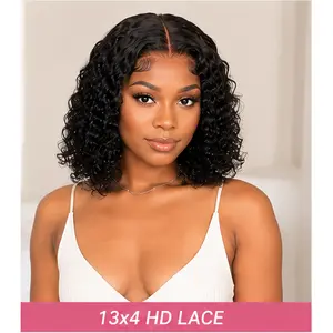 NC Hair 13x4 Deep Curly Bob Wig Human Hair Glueless HD Lace Front Wig Pre Plucked Wear And Go Bob Wig 200 Density Natural Black
