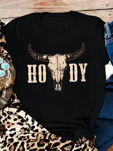 Women's Casual Cow Head Letter Animal Print T-Shirt Top, Soft Breathable Fabric, Perfect Summer Wardrobe Essential, Ideal for Daily Wear Fit Style Everyday