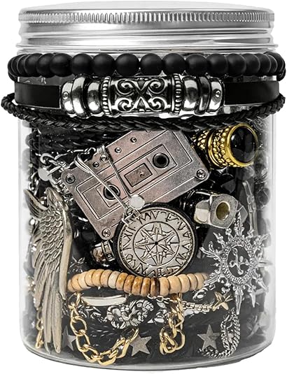 Men's Jewelry Jar Set -25-60 piece jewelry box, Men's Gift Set (necklace, earrings, ring, bracelet, keychain) - Unique birthday gift