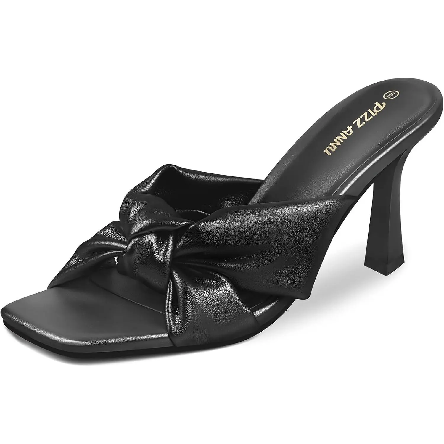 PIZZ ANNU Women's Ariana Knotted Heels Sandals Square Open Toe Heeled Sandal High Stiletto Mules Slip on Comfortable Cute Casual Dress Pumps Shoes