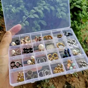 2pcs/pack 24-grid Clear Jewelry Box, Plastic Organizer Storage Container with Adjustable Dividers, for Jewelry Crafts Beads, Home Organizers