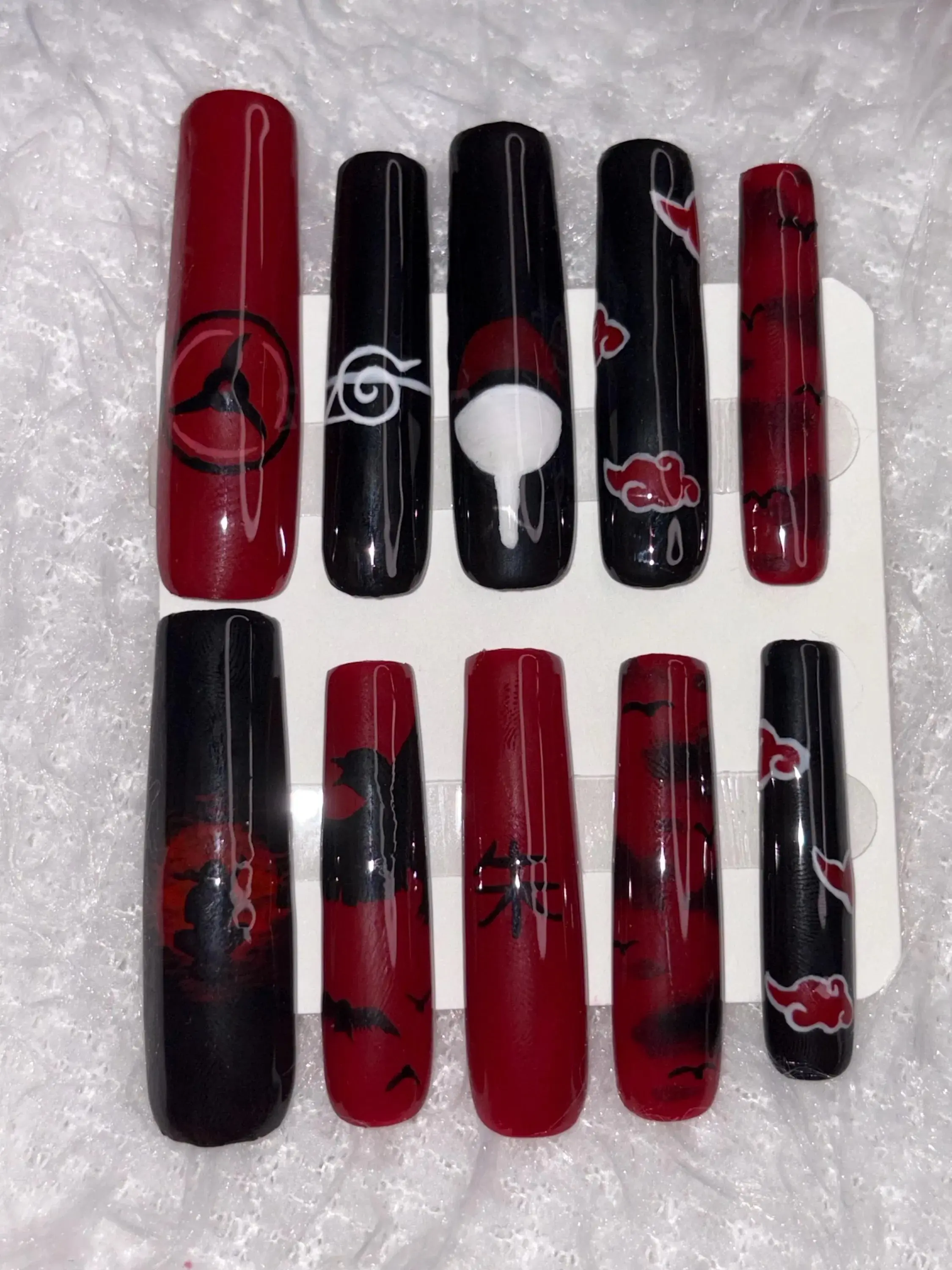 Nailchemy - Itachi-Inspired Press On Nails With Akatsuki & Naruto Theme – Reusable Anime Nails In Square, Almond, Or Coffin Shape, Perfect Gift For Fans