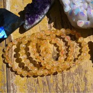Natural Citrine 8mm Beads Healing Balance Reiki Stretch Women Men Crystal 7'' Bracelet Gifts