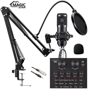 Professional Live Podcast Microphone Set, BM-800 Microphone Sound Card Studio Set, USB Audio Interface, BT Connection, Support Phone/Computer/PC Streaming Audio Mixer