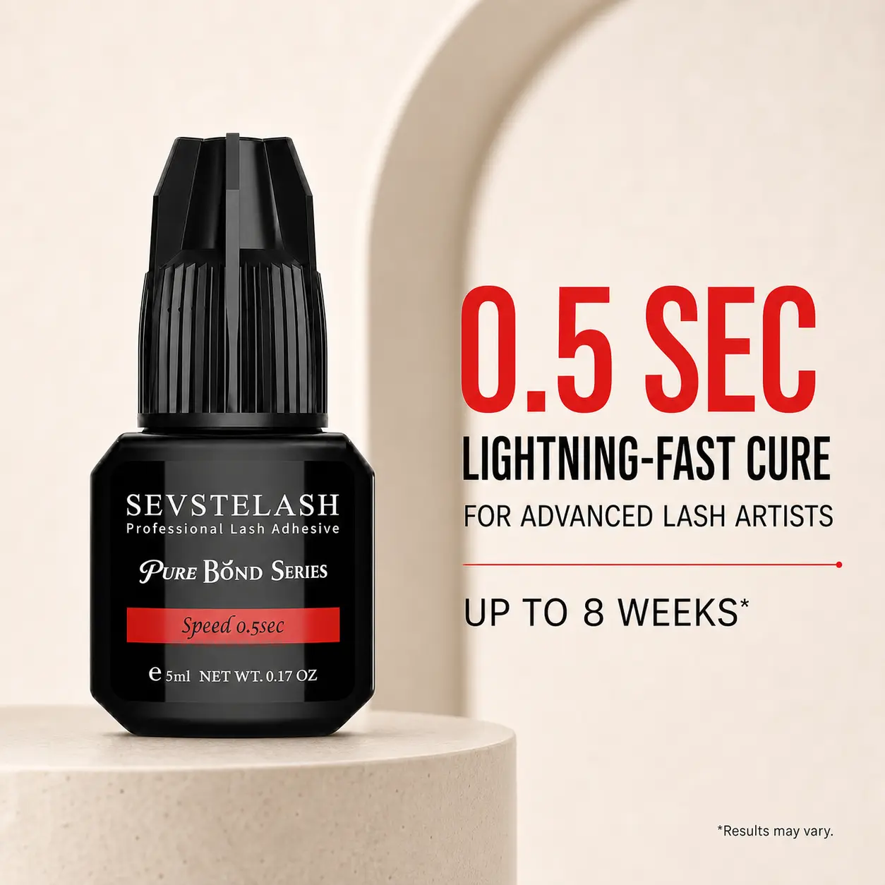 SEVSTELASH SPEED Professional Lash Extension Glue 5ml / 0.17 fl.oz / 0.5 Sec Dry /  Retention-8 Weeks / Powerful Flexible Black Adhesive/ Low-Irritation /  Wide Temperature & Humidity Range / Lash Tech Supplies