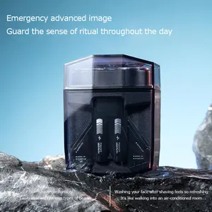 electric shaver Portable transparent razor double engine mecha small electric razor set Outdoorfun Shaver Machine twin shaver men Black Upgraded