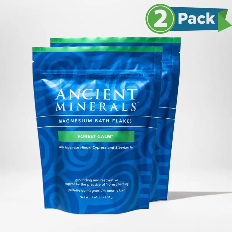 Ancient Minerals Magnesium Bath Flakes (2-Pack) in Forest Calm scent with Genuine Zechstein for Relaxation, Soothing Muscles, and Hydrating Skin