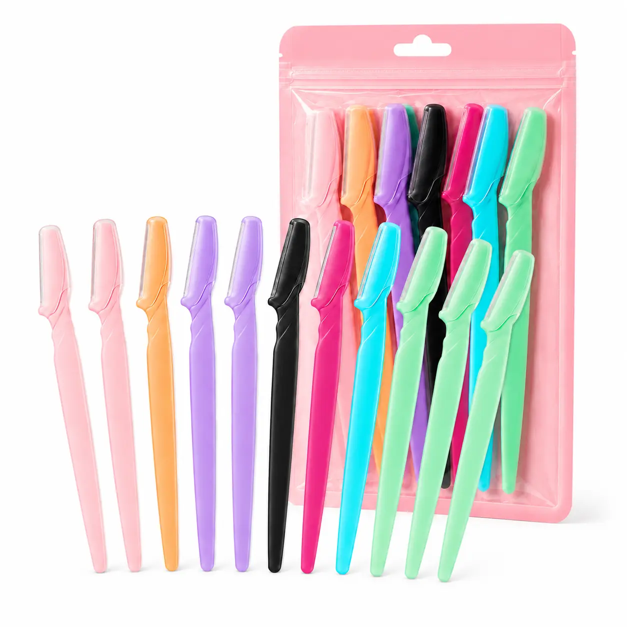 Unisex 12-Pcs Cosmetic Metal Eyebrow Razors Multi-Pack with Storage Tube - Stainless Steel Micro-Guard Tip Dermaplaning Tool, Sharp Safe Trimmer for Brow Shaping, Peach Fuzz Removal, Budget Party Gift