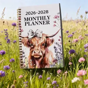 Elegant Floral Cow Spiral Notebook, Monthly Planner, Monthly Weekly Layout, Perfect for Organizing Daily Tasks, Durable Paper, School Family Gift