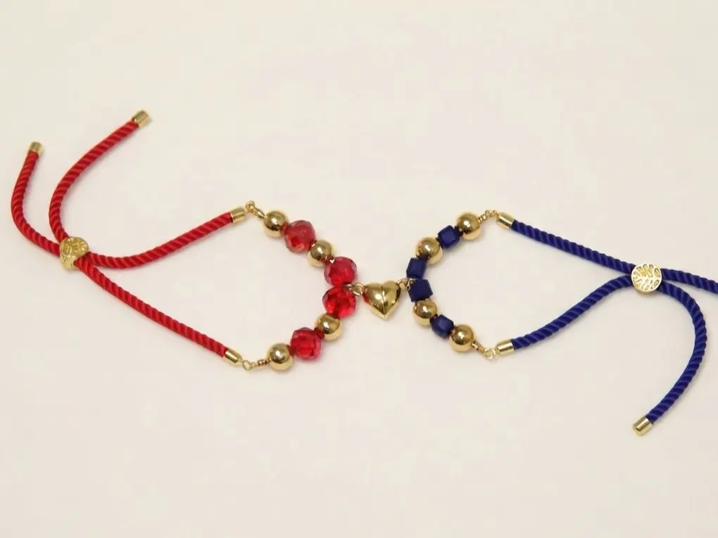 Couple's Matching Heart Bracelets – Red & Blue Adjustable Set
