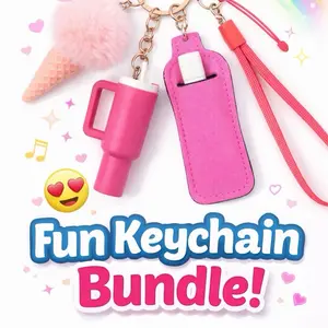 Fun Keychain Bundle - Pink Ice Cream Keychain with Lanyard and Wallet - Perfect for Gifts and Daily Use - - $15.99