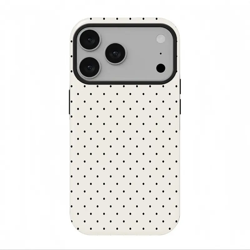 Double-Layer Shock-Cushioned PC Smartphone Case - Protection for iPhone 18Pro Max,17Pro,16,15,14Pro,14,13,12,11 - Simple Black Dot Pattern Accessory