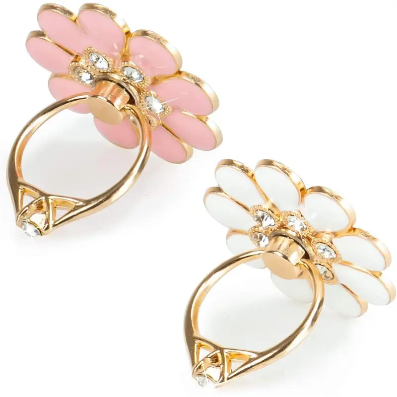 Finger ring stand grip, 2 pack luxury glitter diamond universal metal pop socket for iPhone 16/15/14/13 Pro Max, Galaxy S24/S23/S22 ultra, finger ring grip holder for all smartphone, white/pink